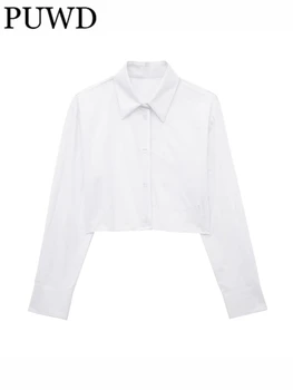 PUWD, Женские модные белые блузки из поплина с одной грудью, летние винтажные рубашки Поло с длинными рукавами 2023, женские рубашки Mujer