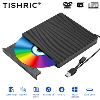 TISHRIC Type C/USB 3.0 Внешний CD- и DVD-Плеер RW DVD-Привод для Записи компакт-дисков Устройство Для Чтения Записывающих дисков Внешний DVD-Привод компакт-дисков Для Настольного Ноутбука