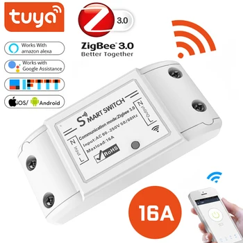Tuya Zigbee 3.0 Вкл / Выкл Контроллер 16A Smart Switch Работает С Alexa / Google Assistance APP Пульт дистанционного управления AC 90-265 В Smart Life