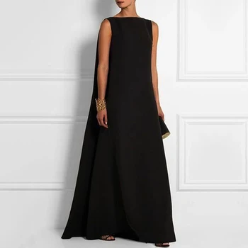 Uoozee Женское повседневное Свободное простое винтажное однотонное платье без рукавов с V-образным вырезом сзади, черное элегантное длинное платье Макси для женщин, новинка 2022 года