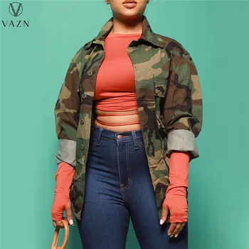 VAZN 2022 Осенне-зимний камуфляж, повседневная повседневная одежда высокого класса для молодых офисных леди, женская тонкая верхняя одежда с длинными рукавами