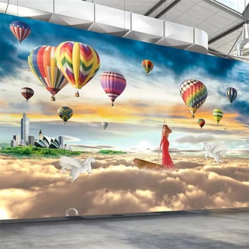 wellyu Настроил большую фреску облака над небом креативная богиня воздушного шара туман море ТВ фон обои для стен