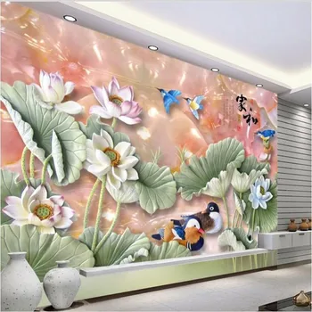 wellyu Пользовательские крупномасштабные фрески красочное искусство lotus TV задний план стены нетканые обои papel de parede para quarto