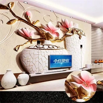 wellyu Пользовательские обои 3d рельефная ваза для орхидей романтическая гостиная ТВ фон обои для домашнего декора 3d papel de parede