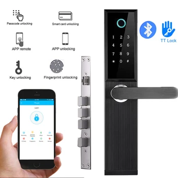 Wi Fi Bluetooth TTlock Приложение Дистанционное управление Биометрический дверной замок с отпечатками пальцев Цифровой пароль RFID карта Электронный умный дверной замок
