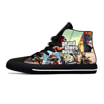 Аниме Мультфильм Grand Theft Auto Игра GTA V 5 Забавная Повседневная Тканевая обувь С высоким берцем Удобные Дышащие Мужские И женские кроссовки с 3D принтом