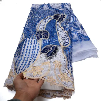 Африканская кружевная ткань 2021 Высококачественное кружево с вышивкой из французского тюля в Нигерийском стиле, кружевная ткань 5 ярдов для платья 02