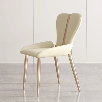 Белый Обеденный стул Бытовой Современный простой ресторан из нержавеющей стали, легкая Роскошная Кожаная мебель Прямая поставка