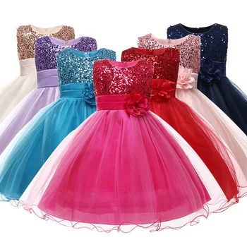 Блестящее платье с цветами для девочек, рождественский костюм, Хэллоуин, вечеринка по случаю дня рождения, короткая юбка принцессы для детей 3-10 лет