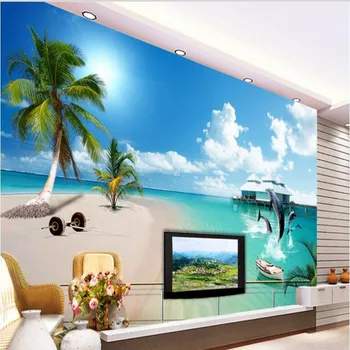 большая фреска wellyu на заказ современный пляж кокосовые пальмы Эгейское море ТВ фон обои papel de parede para quarto