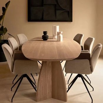 Бревенчатый стол в скандинавском стиле, небольшой тихий стол в домашнем стиле из массива дерева, дизайнерский прямоугольный стол для переговоров