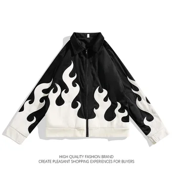 Вельветовая куртка с огненной вышивкой в гонконгском стиле, стильный дизайн, опрятная куртка на молнии с лацканами, мужская женская школьная куртка в стиле ретро в японском стиле панк
