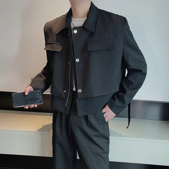 Весенняя куртка-жилет 2023, модная свободная мужская короткая куртка из двух частей, светская уличная одежда, куртки для мужчин, Деловая повседневная верхняя одежда