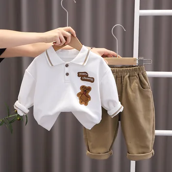 Весенняя одежда для малышей, одежда для мальчиков от 12 до 18 месяцев, детские повседневные футболки с длинными рукавами, топы и брюки, спортивные костюмы для детей