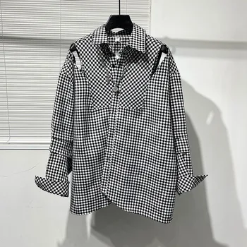 Весна SuperAen Оригинальная Мода Свободный Сломанный дизайн Свободная рубашка Женская Клетчатая рубашка с длинным рукавом Оверсайз