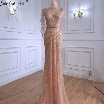 Вечерние платья Serene Hill Luxury Mermaid Gold, Расшитые бисером, Сверкающие бриллиантами, Элегантные 2023 Для женской вечеринки LA70910