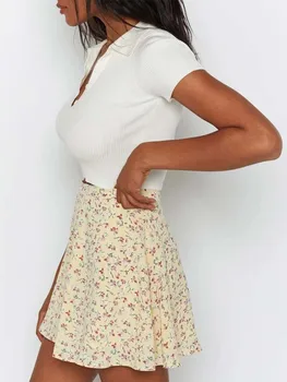 Вечерняя юбка с цветочным принтом в стиле Бохо, Летняя Новинка, Плиссированная юбка с высокой талией, Короткие Пляжные мини-юбки с оборками для женщин 2022 г.