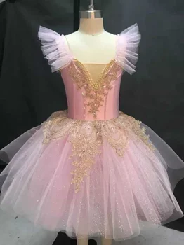 Взрослое Розовое Длинное Балетное Платье-Пачка Для Девочек, Профессиональное Гимнастическое Трико 