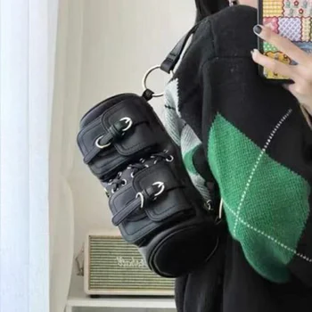 Винтажные черные сумки Женские аксессуары Y2k Инди-эстетическая дизайнерская сумка E-girl Начала 2000-х Корейская модная сумка через плечо