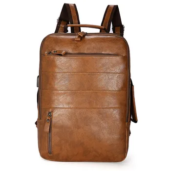 Винтажный рюкзак для ноутбука большой емкости, мужская водонепроницаемая сумка, стильные подростковые мужские рюкзаки из искусственной кожи, дорожные сумки для мужчин