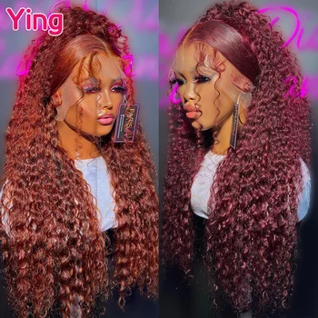 Волосы Ying Красновато-коричневого цвета 13x6 Кружевной Фронтальный Парик Кудрявая Волна Перуанский 180% Remy 30 Дюймов 13X4 Кружевной Фронтальный Парик из человеческих волос
