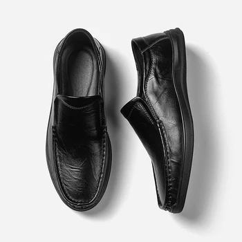 Высококачественная мужская классическая деловая обувь без застежки для вождения с круглым носком, мужская обувь на плоской подошве Adulto, мужские повседневные кожаные лоферы