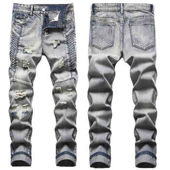 Высококачественные Прямые мужские джинсы из денима, приталенный четырехсезонный дизайн 2023, повседневные брюки из джинсовой ткани высокого качества, брюки большого размера