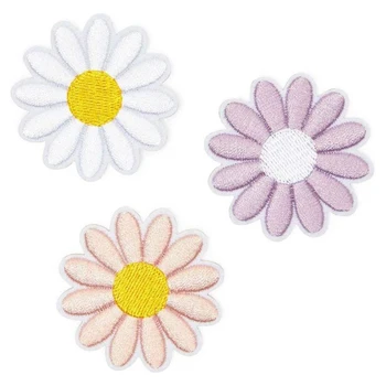 Вышивка Свежими цветами маргаритки Различных фиолетово-белых цветов, гладить / пришивать нашивки на подкладке для одежды девочек, обуви и всего остального
