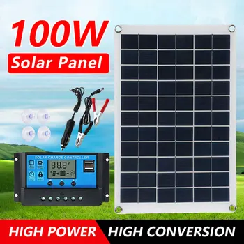 Гибкая Солнечная панель мощностью 100 Вт, зарядное устройство на 12 В, двойной USB с контроллером 10-100 А, Солнечные батареи, блок питания для телефона, автомобиля, яхты, фургона на колесах