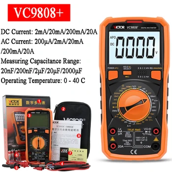 Горячая распродажа VICTOR VC9808 + Цифровой мультиметр индуктивности Res Cap Freq Temp DCV / A