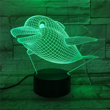 Дельфин Новый 3D Светодиодный Ночник Лампа Сенсорное Управление 7 Цветов Изменение USB Сенсорный Светодиодный Стол Настольная Лампа На День Рождения Подарок Матери AW-670