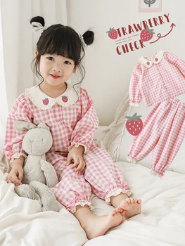 Детская домашняя одежда, костюм, весенняя пижама в клетку для девочек, свободная рубашка для кукол с мультяшным рисунком, дышащая рубашка для кукол