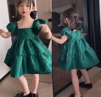 Детская одежда, зеленое платье для девочек, короткое красивое платье принцессы, детское платье