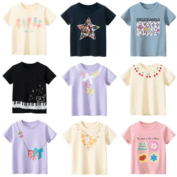 Детские летние футболки, Детская футболка с цветочным рисунком для девочек, Новая модная одежда для младенцев, хлопковые топы с короткими рукавами для маленьких девочек с героями мультфильмов