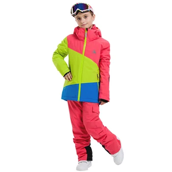 Детские лыжные костюмы, ветрозащитная куртка с капюшоном, полукомбинезон, лыжная одежда для сноуборда, комплект зимней теплой одежды для мальчиков и девочек для занятий спортом на открытом воздухе