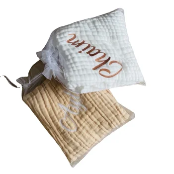 Детские одеяла с пользовательским названием, Персонализированные одеяла для новорожденных, 6-слойное муслиновое хлопчатобумажное одеяло сплошного цвета