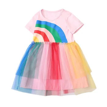 Детские платья для девочек 2023, Летнее газовое платье принцессы для девочек, Мультяшное милое бальное платье с круглым вырезом длиной до колен