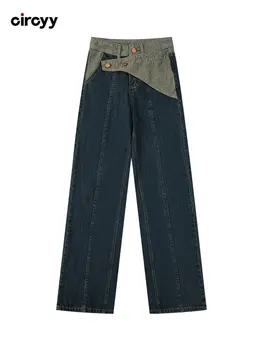 Джинсы, женские мешковатые джинсы, джинсовая ткань с высокой талией, пэчворк, уличная одежда с нерегулярными вставками, новинка 2023 года, широкие брюки Y2k, дизайнер