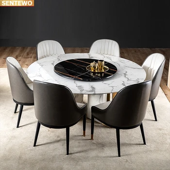 Дизайнерская роскошная круглая столовая с мраморной плитой и обеденным столом на 4 6 стульев mesa a manger мебель на золотой основе из нержавеющей стали