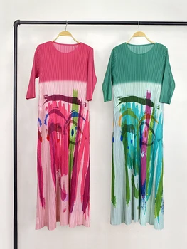 Длинное платье с рисунком в складку Miyake 2022, летняя повседневная винтажная дизайнерская модная одежда