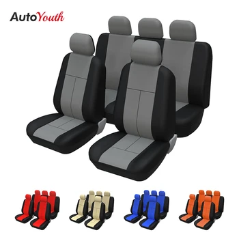 Дышащие универсальные чехлы для автомобильных сидений, полный комплект с совместимой подушкой безопасности, 3 застежки-молнии, автозащита для Skoda Fabia, для Ford Ka