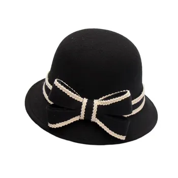 Женская имитация шерстяной фетровой шляпы-ведерка С полями Женские Рыболовные шляпы с бантом, мягкие Теплые Однотонные кепки