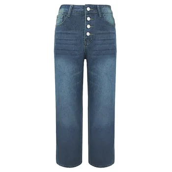 Женская одежда, джинсы со средней талией, женские весенне-осенние свободные повседневные универсальные простые узкие джинсовые брюки с прямыми штанинами