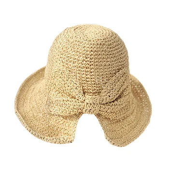 Женская соломенная шляпа с широкими полями и бантом, дышащая кепка для летнего пляжного отдыха на открытом воздухе