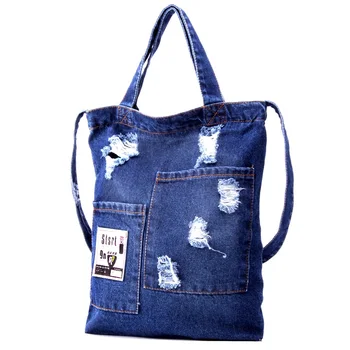 Женская сумка из джинсовой ткани с отверстиями, повседневные джинсовые сумки через плечо большой емкости, женская сумка для покупок, женская сумка через плечо, сумка через плечо, сумка-болсос