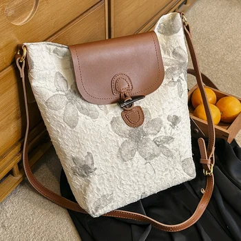 Женская сумка с принтом в стиле ретро, роскошный дизайнерский холщовый клатч, модная сумка-ведро, вязаная простая женская сумка для пригородных поездок.