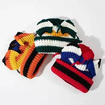 Женская шапка Эластичная Бини Зимняя Яркая вязаная шапка контрастного цвета
