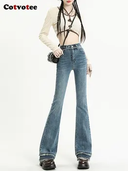 Женские джинсы Yitimuceng с высокой талией, модные тонкие расклешенные джинсы, винтажная уличная одежда, женские джинсы с заусенцами, брюки Y2k полной длины