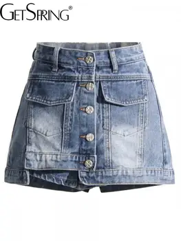 Женские шорты Getspring 2023, летние джинсовые шорты с высокой талией, юбки нерегулярной формы, модные универсальные джинсовые шорты с запахом, новинка