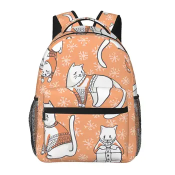 Женский Мужской рюкзак с забавными кошками в свитерах с вышивкой, дорожная женская сумка, Мужской рюкзак для ноутбука, сумка для книг